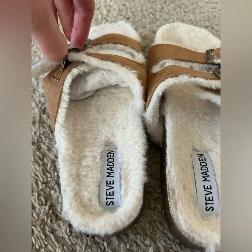 Steve Madden Girls J-Leana Faux-Fur Slide Sandals - Size 4